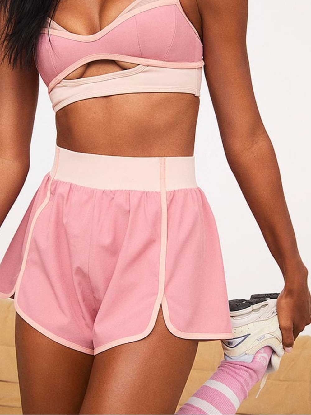For Love & Lemons Women's Emma Athletic Shorts Elastic Waist Rose Size Medium